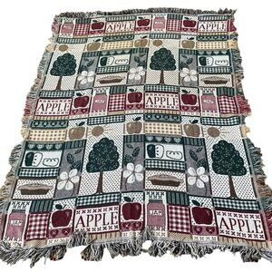 Vintage apple jacquard fringed throw blanket pie jam acrylic reversible 61x47